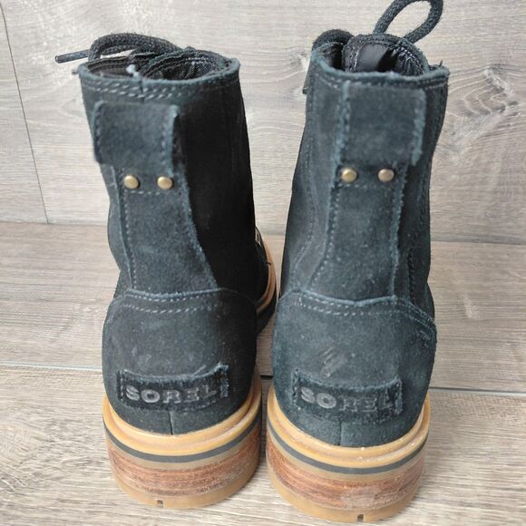 Sorel Lennox Black Suede Boots Waterproof Lace Up Women 8 Chunky Lug Sole NL4410 - Picture 6 of 11